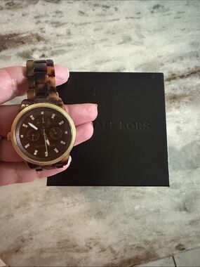 Michael Kors Tortoise Resin Bracelet Watch with Gold-Tone Bezel